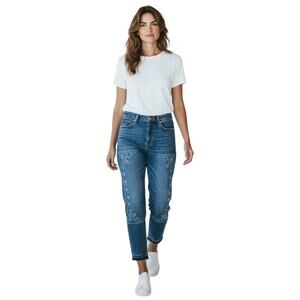 Lucky Brand Legend Women's Jeans 0/25 Drew Mom High Rise Paisley Taper Cut Off